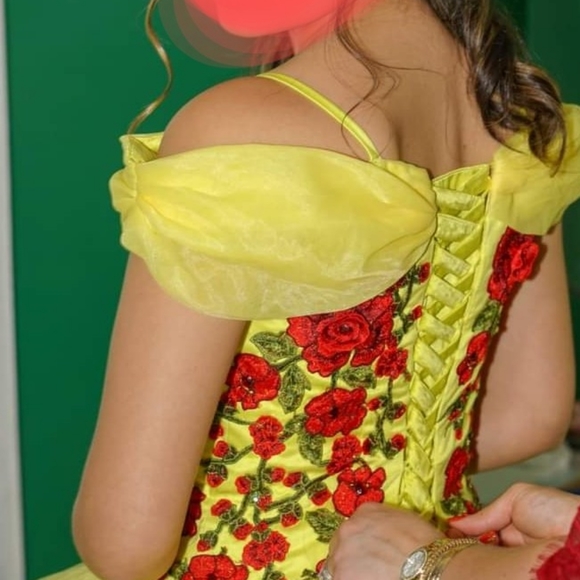 Quinceañera bundle dress size 6 , bouquet red roses and rhinestones, and bear - Picture 3 of 8